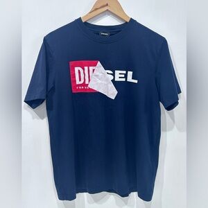 Diesel Men’s Navy 100% Cotton T-Diego QA Folded Logo Graphic T-Shirt Size S